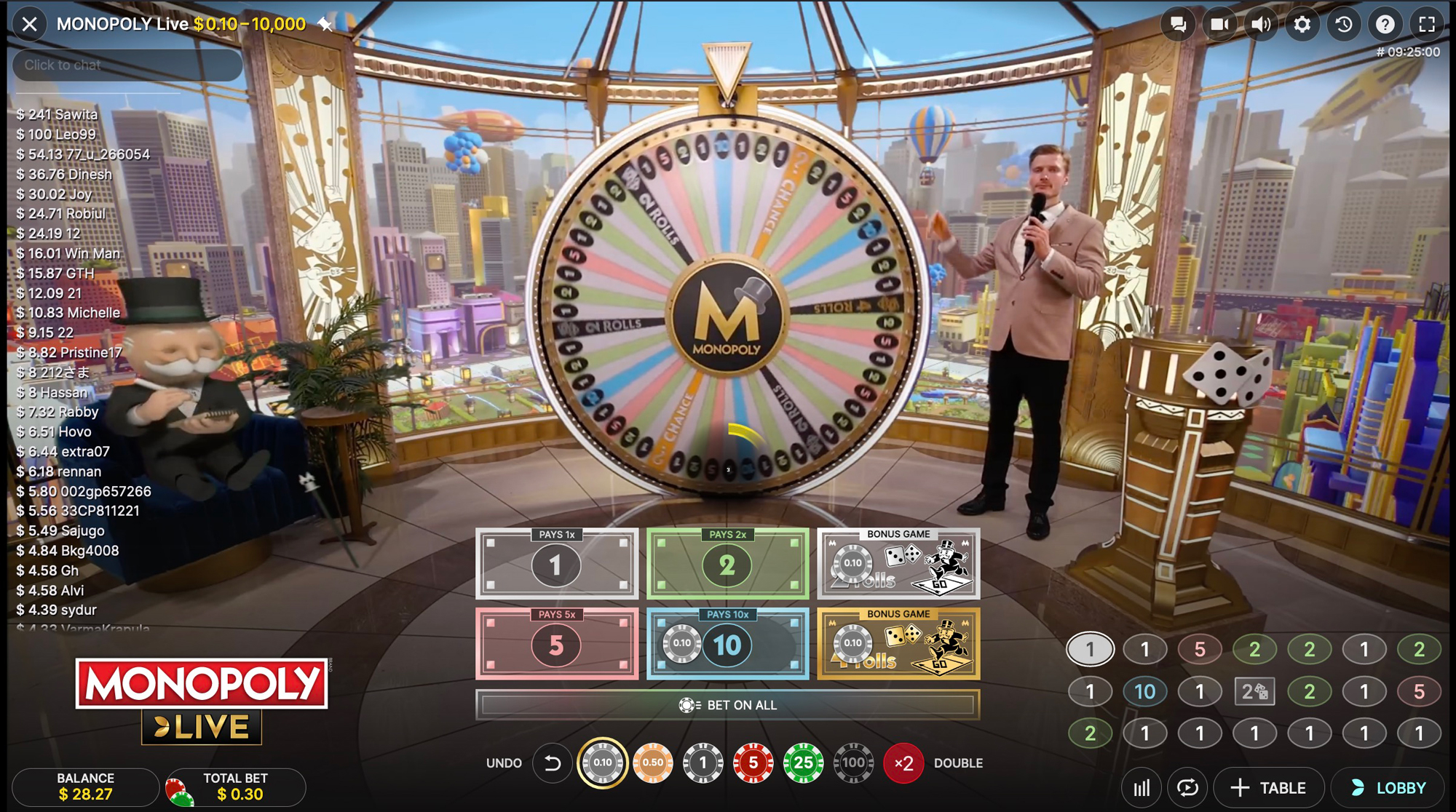 Interfaz de Monopoly Live Game