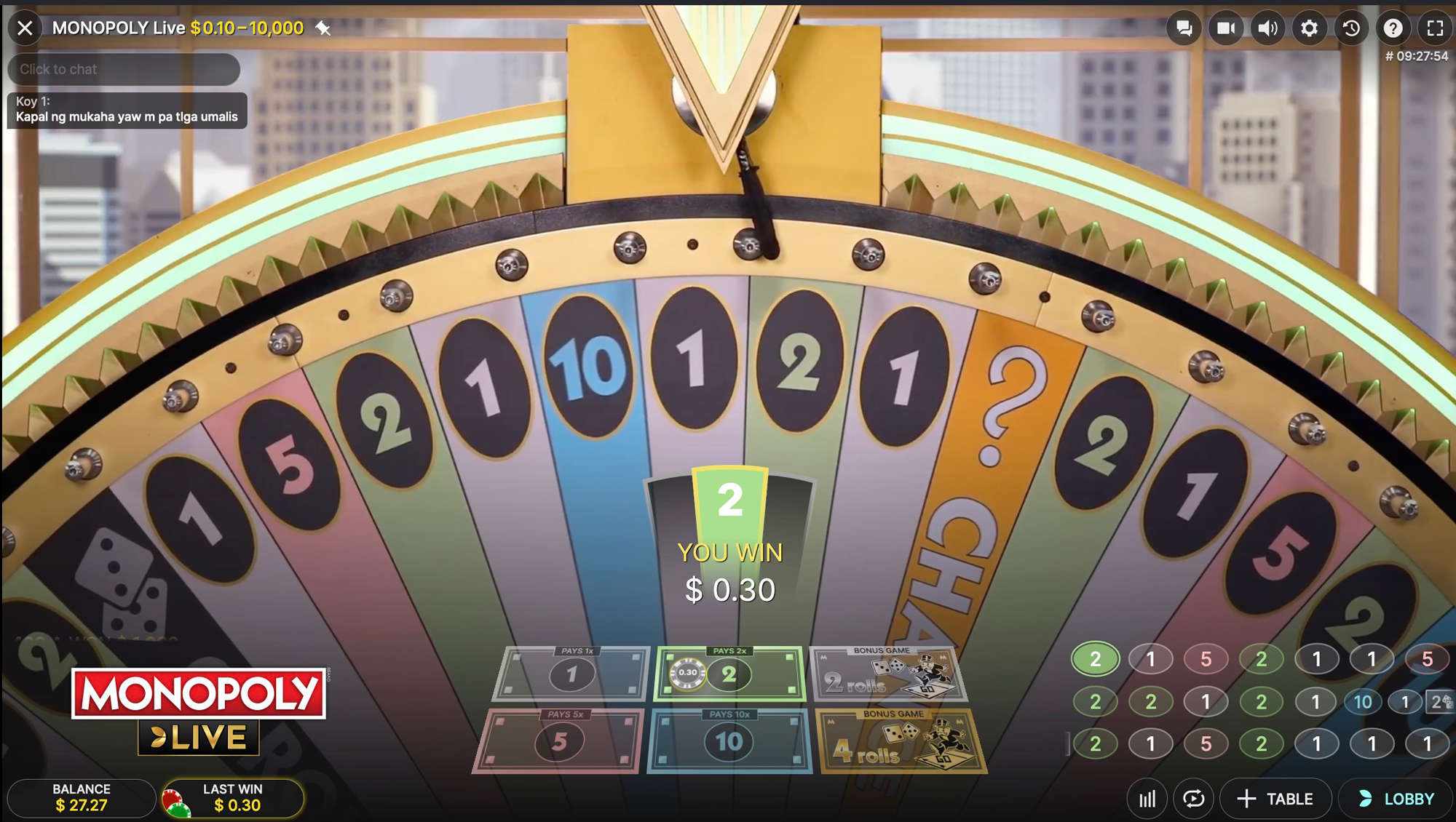 Interfaz de Monopoly Live Game