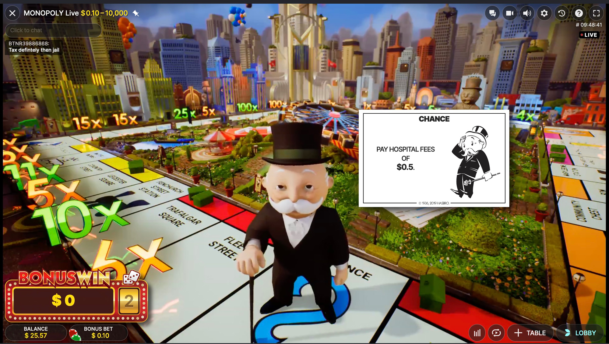 Интерфейс на играта Monopoly на живо